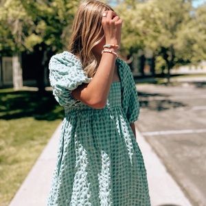 BRAND NEW Mini Gingham Puff Sleeve Dress